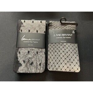 NWT Lane Bryant Tights Bundle 2 Pack Polka Dot Diamond Fishnet Size C/D Black